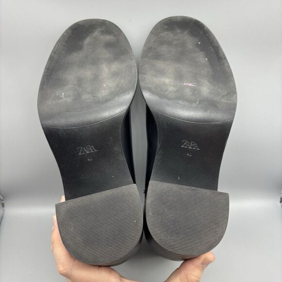 Zara Ankle Boots Women’s Size 40 US 9 Black Leather Pull On Block Heel - Picture 11 of 15